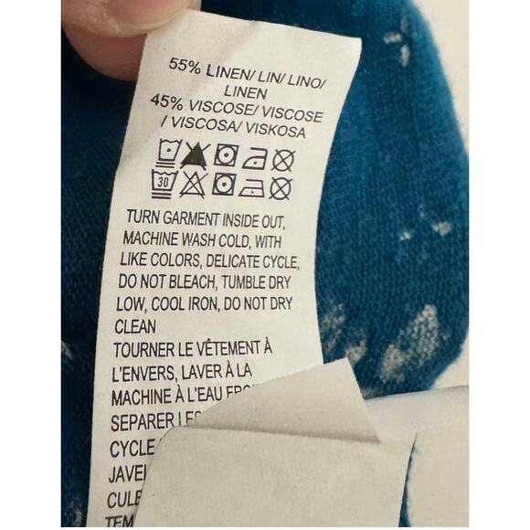 Lucky Brand Women's Top Small Blue Boho Linen Floral Print Short Sleeve Hippie - Picture 8 of 10